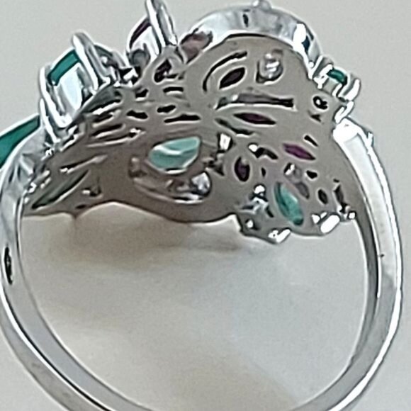 Natural Emerald 6x4mm & Ruby 925 Sterling Silver Ring Sz 6.5 - Picture 6 of 7